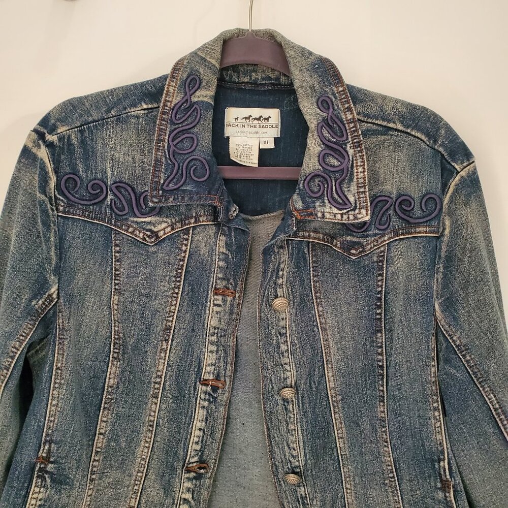 Back In The Saddle Womens Denim Jacket Southwestern Detail Embroidery Rodeo XL - Picture 10 of 11